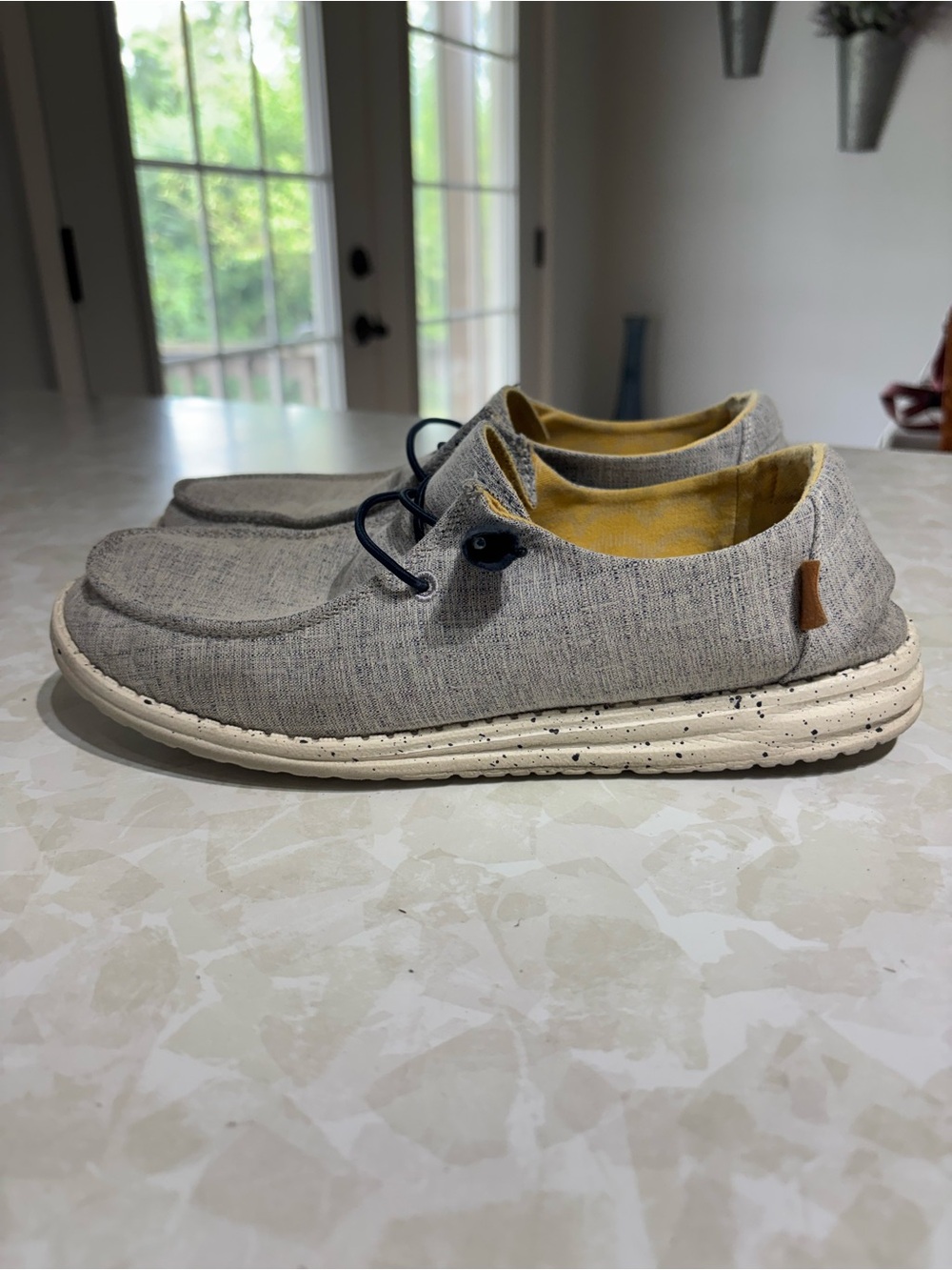 Hey Dude Women's Grey Canvas Slip-On Loafers with Yellow Interior